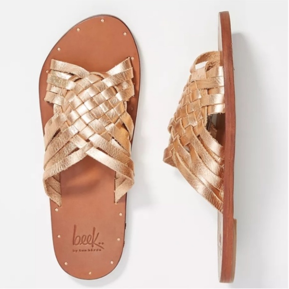 Beek Shoes - BEEK by two birds SWALLOW Sandal GOLD Metallic LEATHER Women’s SLIDE Size 8 NEW